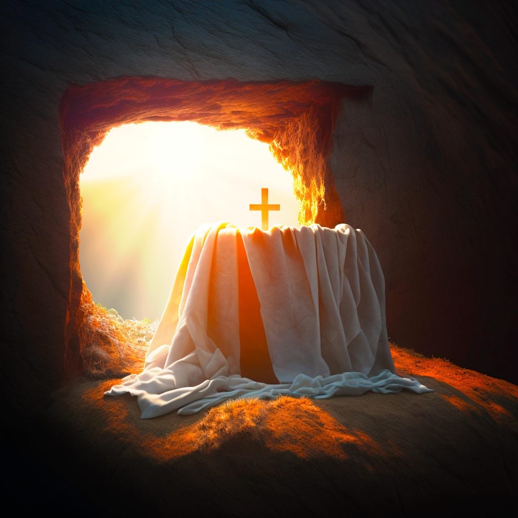 Tumba vacía iluminada, símbolo de la Resurrección